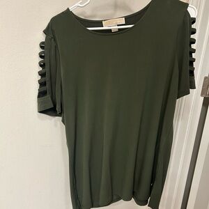 Michael Michael Kors Olive Green Cutout Sleeve Top Large